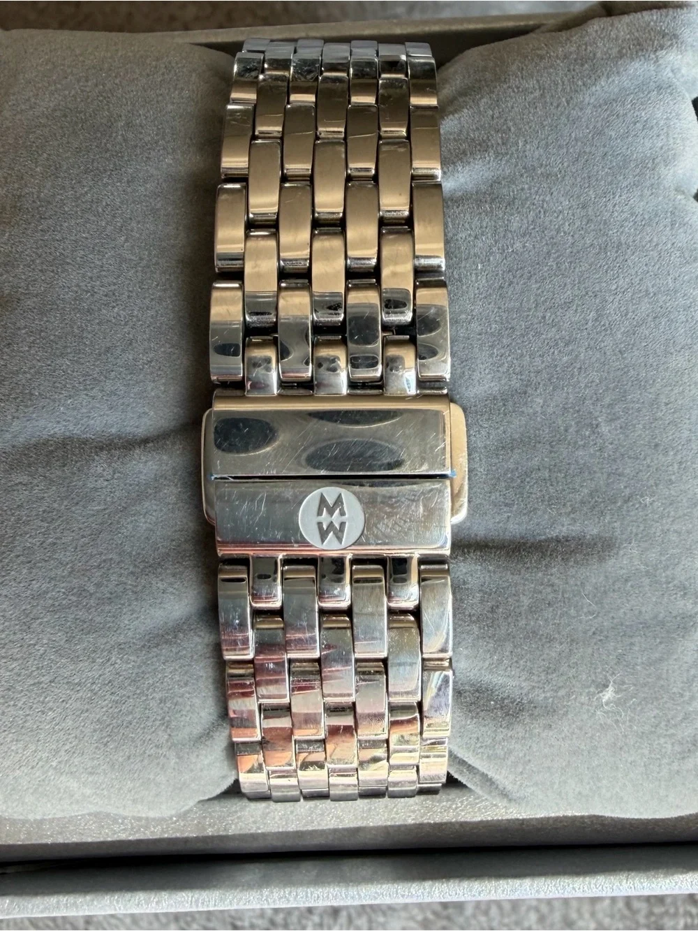 Michele Silver-Tone Stainless Steel Chronograph Watch with White Dial